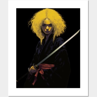 Ninja Queen: Retro Anime Warrior in Black & Yellow Posters and Art